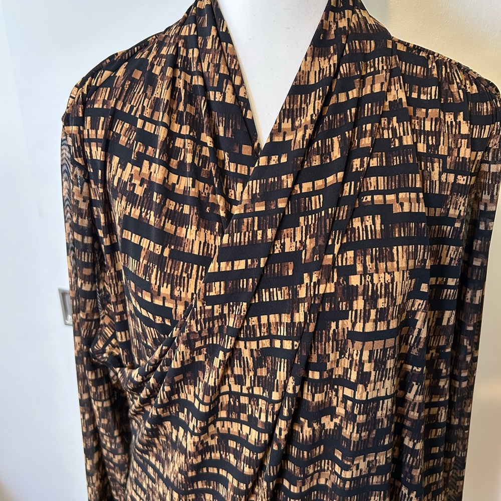 Calvin Klein Faux Wrap Blouse Black/Beige Size 1X NWOT